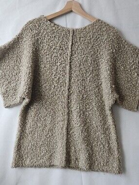 Cheap Monkey Cozy Bouclé Knit Short-Sleeve Top in Beige Size M Swedish Brand